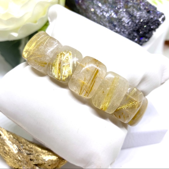 Semi Precious Golden Rutile Quartz Gemstone Crystal Bracelet - Picture 16 of 16